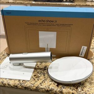 Amazon Echo Show 21 Silver and White Stand